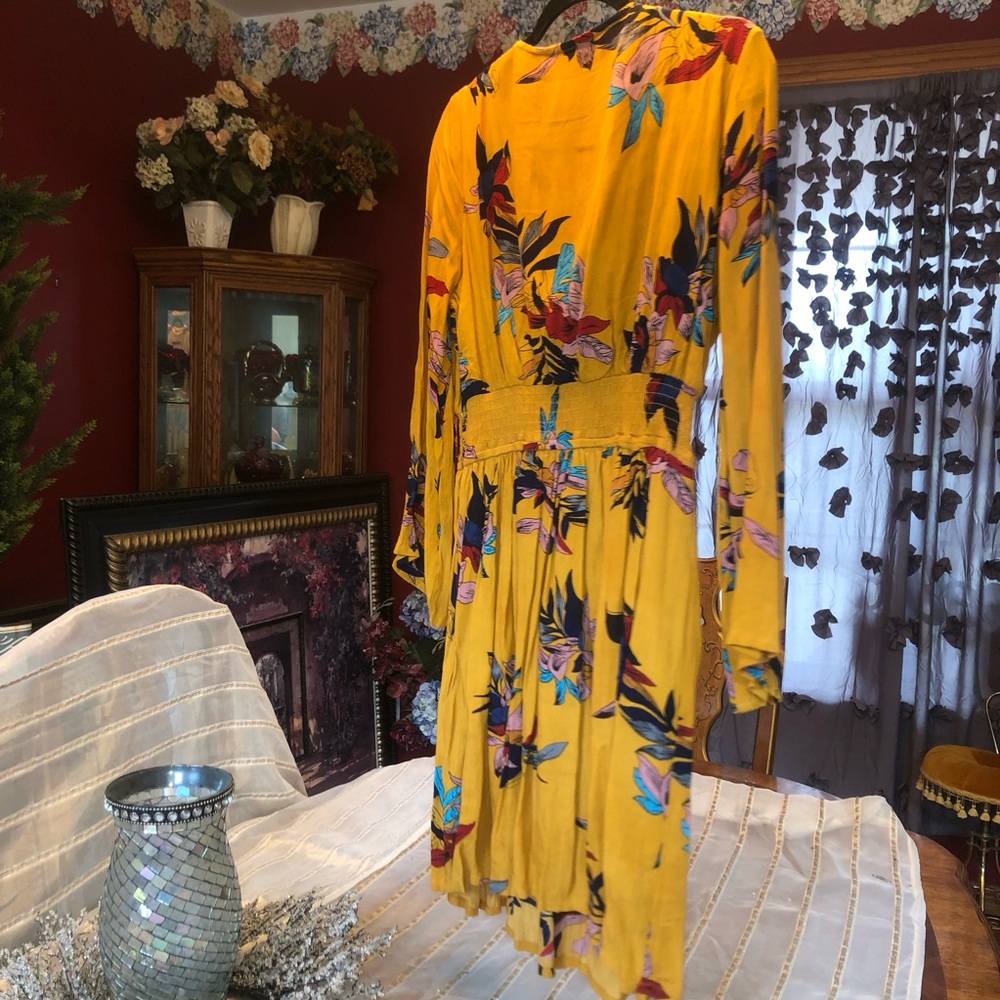 Women's Floral Long Sleeve Yellow Maxi Dress